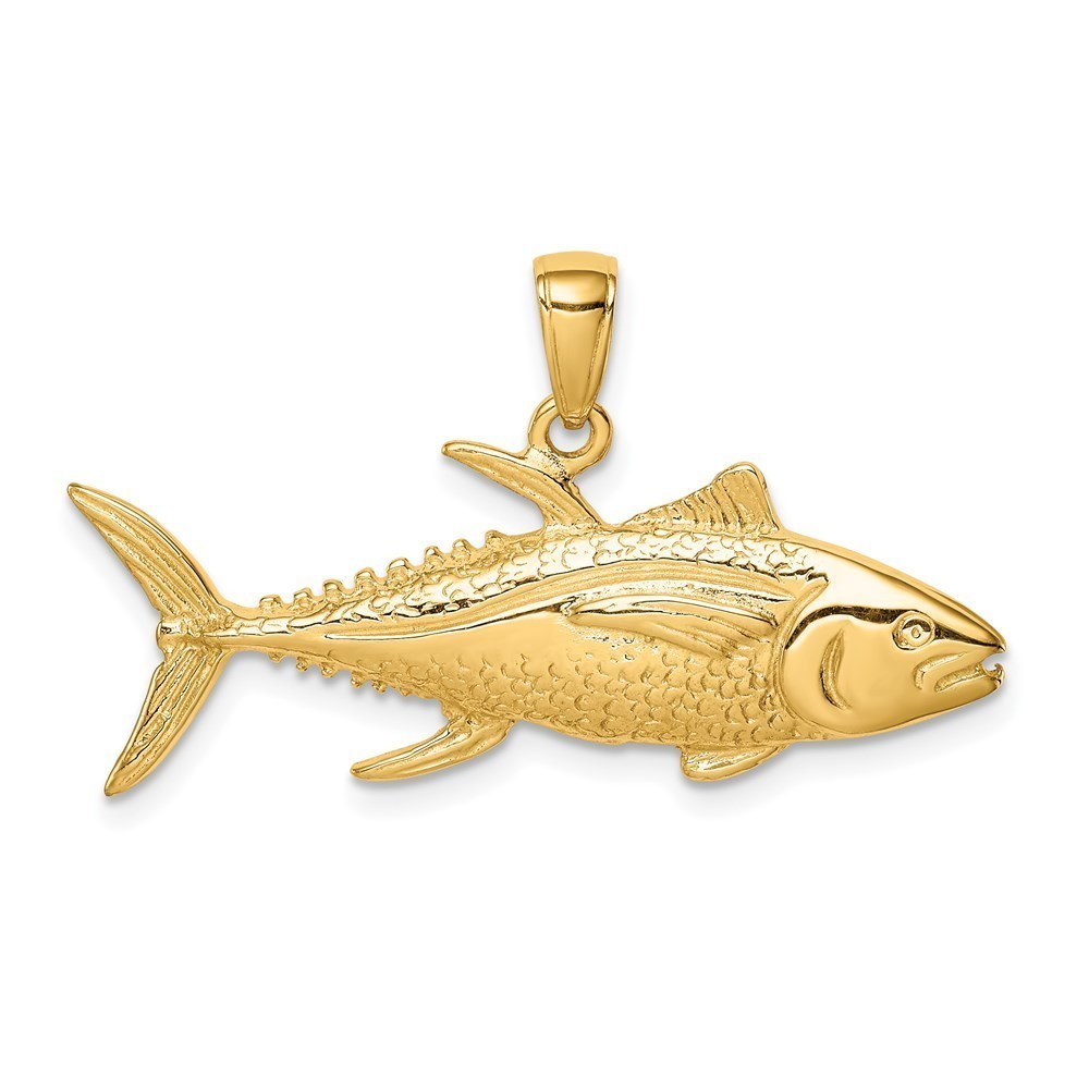 14k Yellow Gold Yellowfin Tuna Fish Necklace Charm Pendant